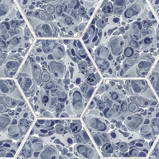 Marbled Hexagon Tiles Wallpaper - Dark Blue - Rebel Walls - R18557 - Premier Wallcovering