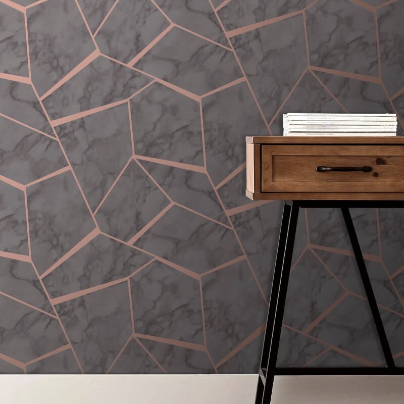 Marblesque Fractal Metallic Wallpaper - Charcoal - Fine Décor - FD42266 - Premier Wallcovering