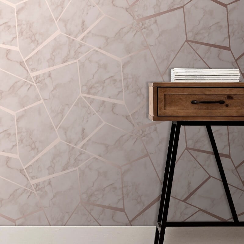 Marblesque Fractal Metallic Wallpaper - Rose Gold - Fine Décor - FD42264 - Premier Wallcovering