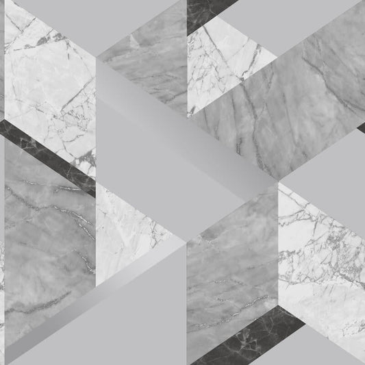 Marblesque Geo Metallic Wallpaper - Grey - Fine Décor - FD42302 - Premier Wallcovering