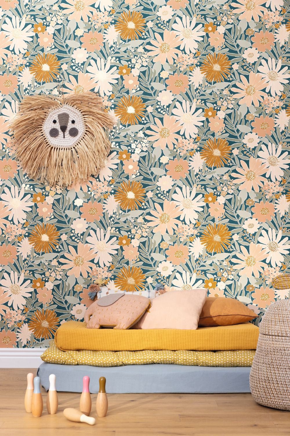 Marguerite Wallpaper - Bleu Nuit Rose - Caselio - 104436498 - Premier Wallcovering