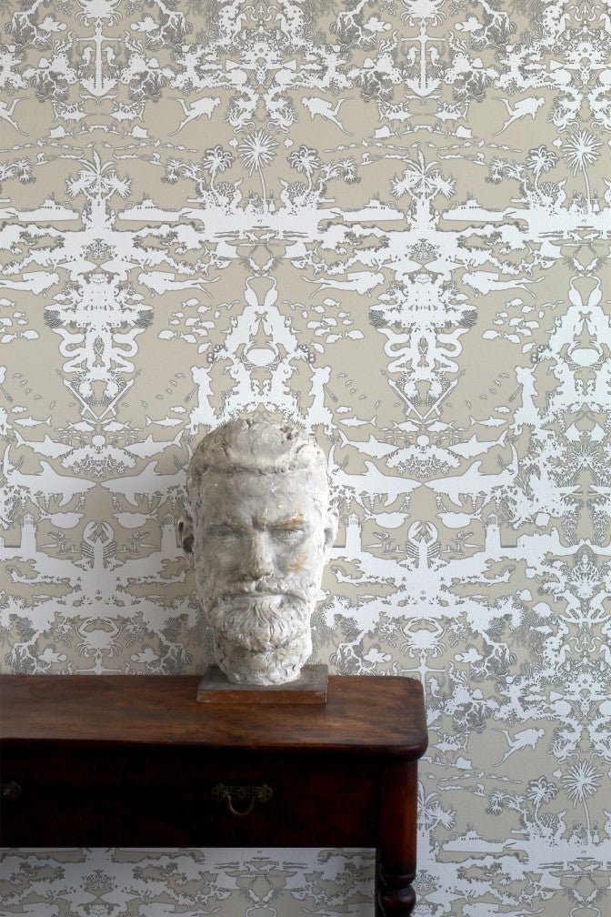 Marine Toile Wallpaper - Taupe - Timorous Beasties - TB/MTOIL/FIB/01 - Premier Wallcovering