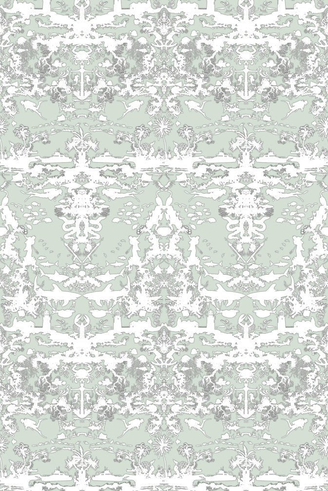 Marine Toile Wallpaper - Sage - Timorous Beasties - TB/MTOIL/FIB/03 - Premier Wallcovering