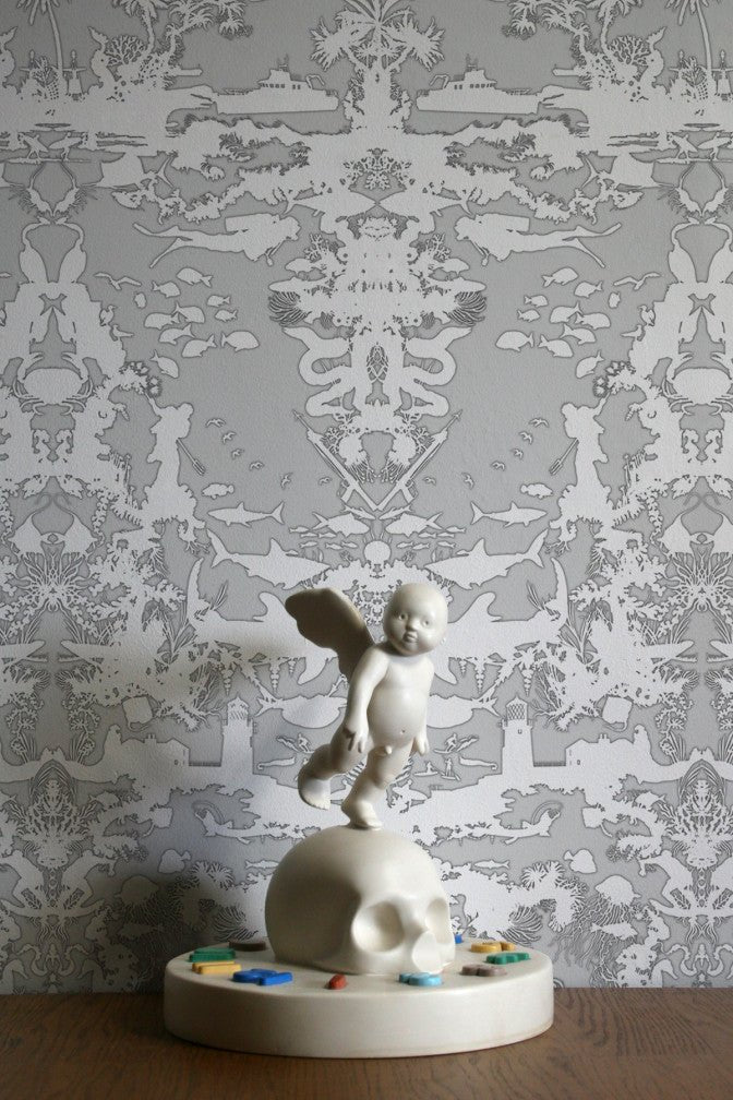 Marine Toile Wallpaper - Grey - Timorous Beasties - TB/MTOIL/FIB/04 - Premier Wallcovering