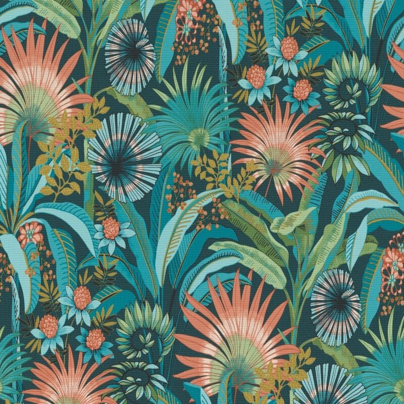 Martinique Tropical Wallpaper - Teal Multi - Erismann - 10390 - 19 - Premier Wallcovering