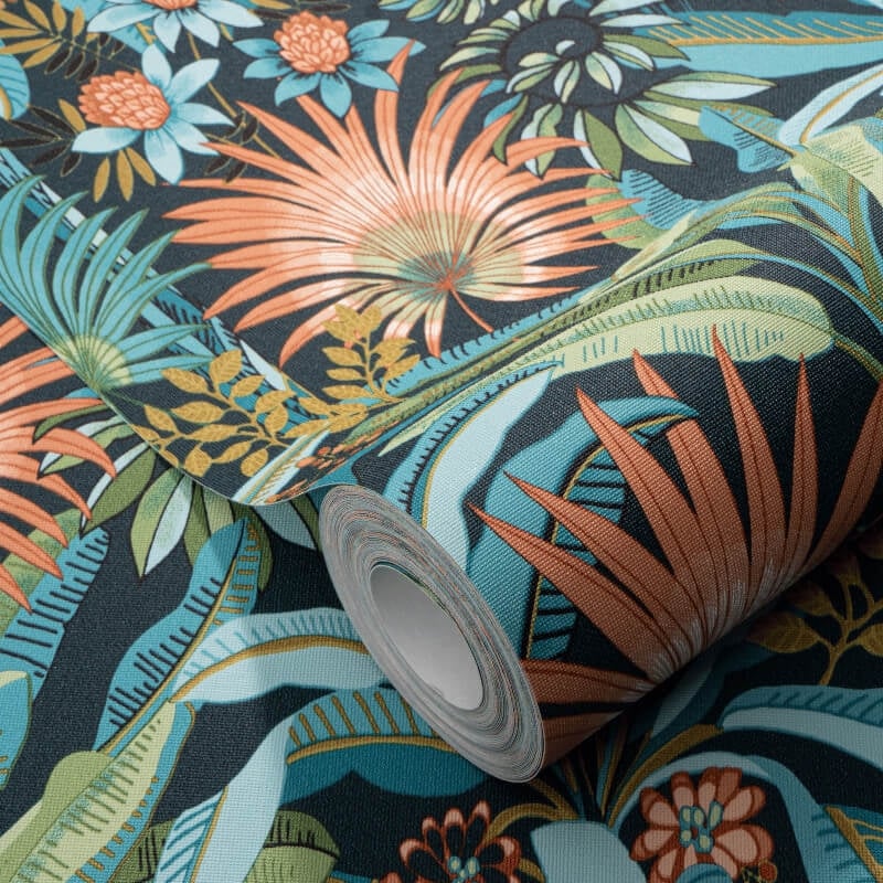 Martinique Tropical Wallpaper - Teal Multi - Erismann - 10390 - 19 - Premier Wallcovering