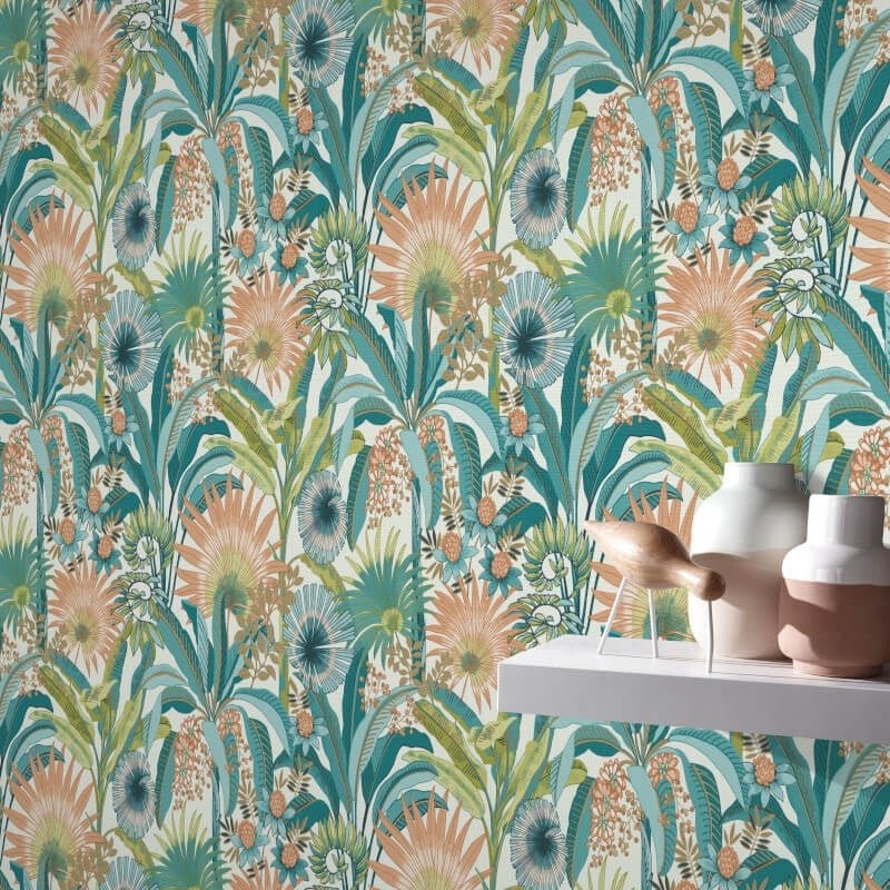Martinique Tropical Wallpaper - White Multi - Erismann - 10390 - 18 - Premier Wallcovering