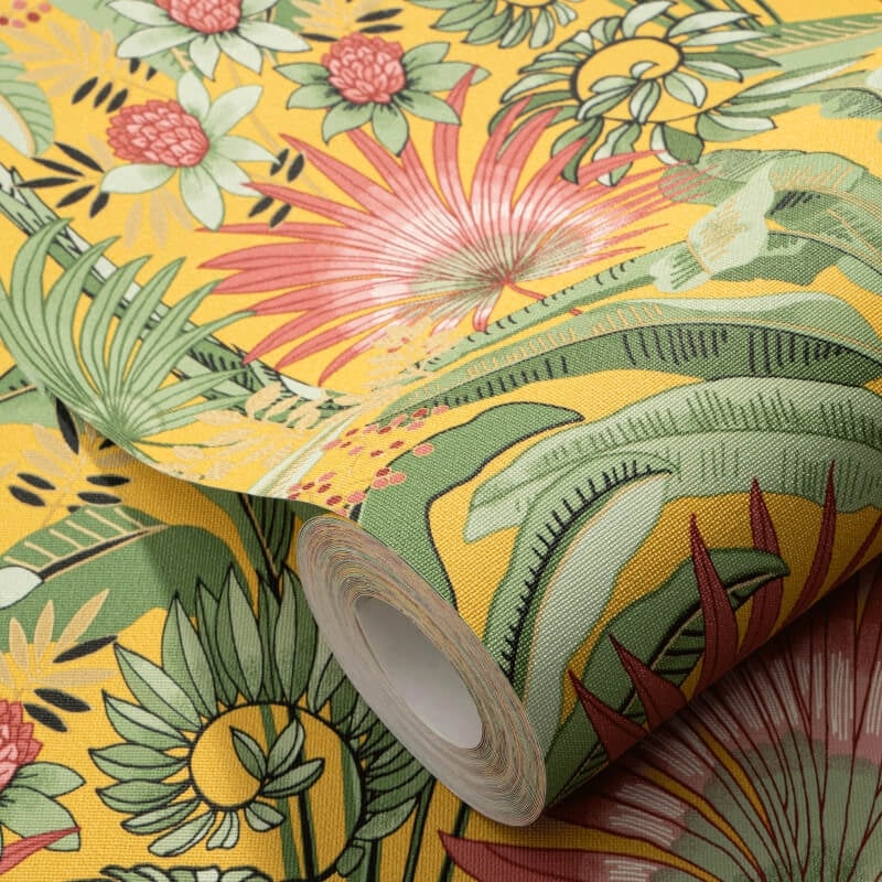 Martinique Tropical Wallpaper - Yellow Multi - Erismann - 10390 - 20 - Premier Wallcovering