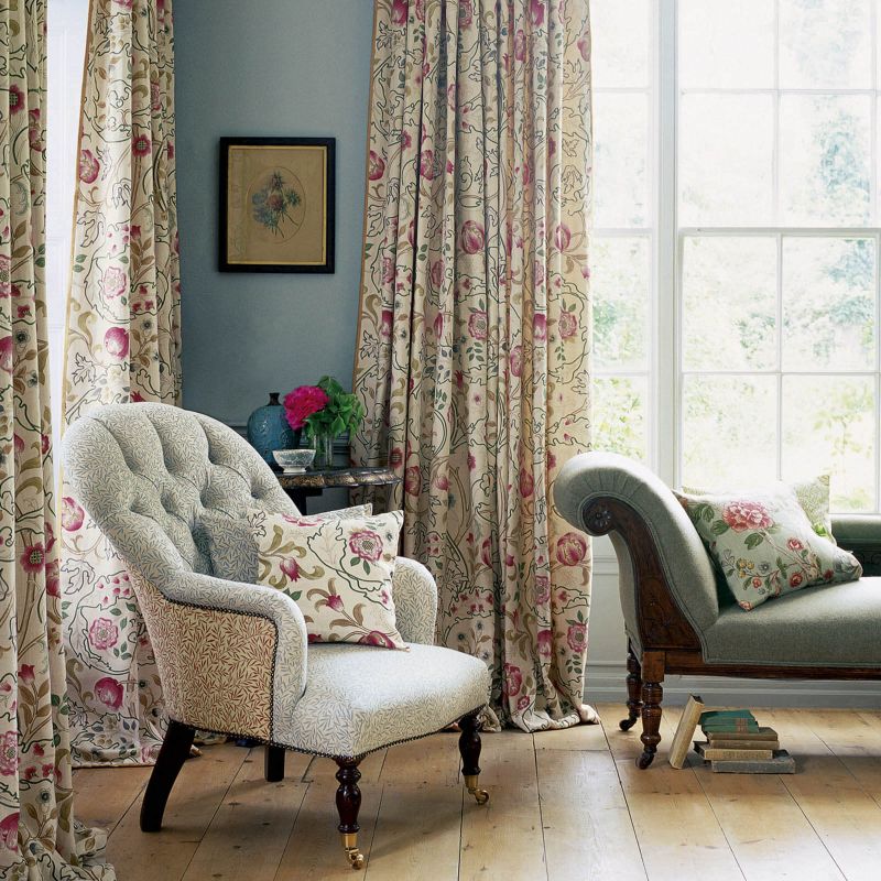 Mary Isobel Fabric - Wine/Linen - Morris & Co - DMCOMA201 - Premier Wallcovering