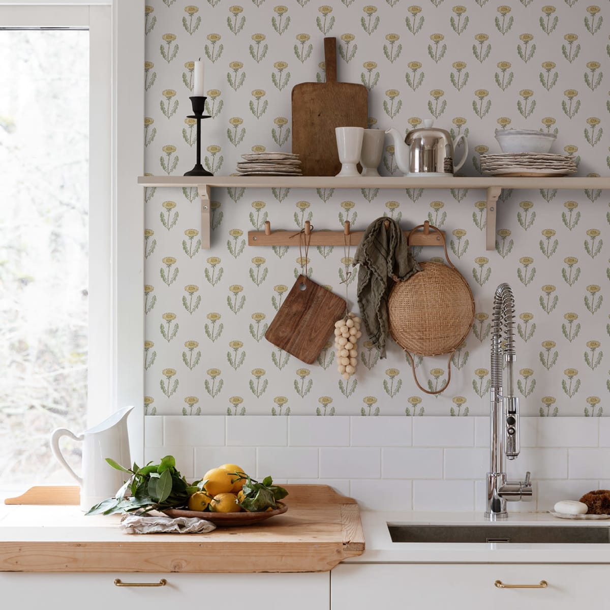 Maskrosen Wallpaper - Spring Green - Sandberg - S10137 - Premier Wallcovering