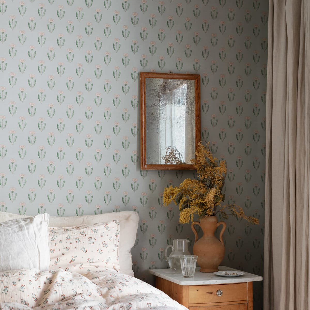 Maskrosen Wallpaper - Soft Blue - Sandberg - S10138 - Premier Wallcovering