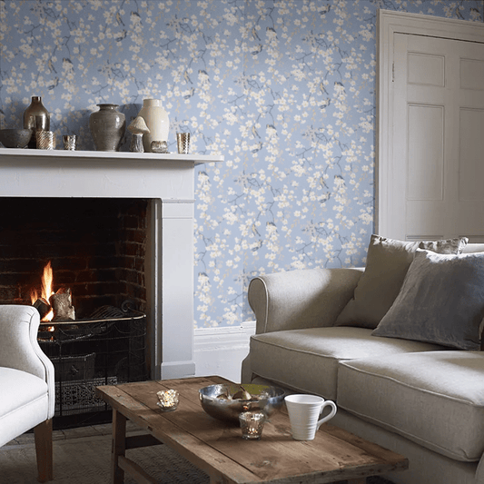 Massingberd Blossom Wallpaper - Pale Blue - Little Greene - 0260MAPALEZ - Premier Wallcovering
