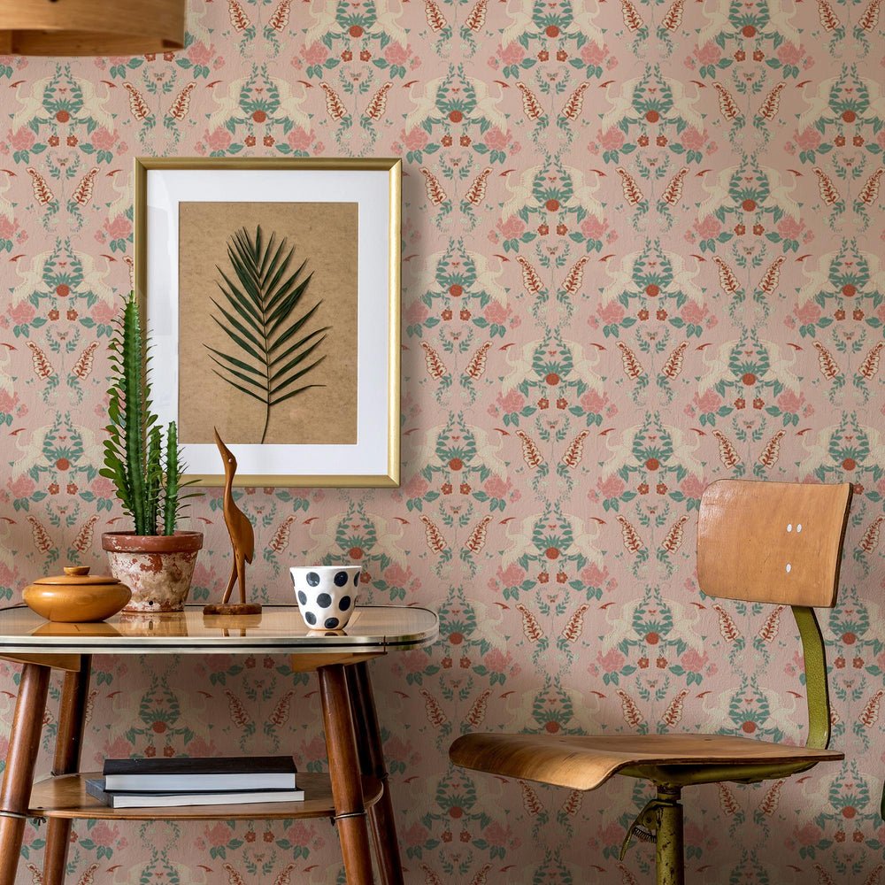 Master Crane Wallpaper - Cloud Pink, Duck Egg & Quartz Pink - Lust Home - LH900128 - Premier Wallcovering