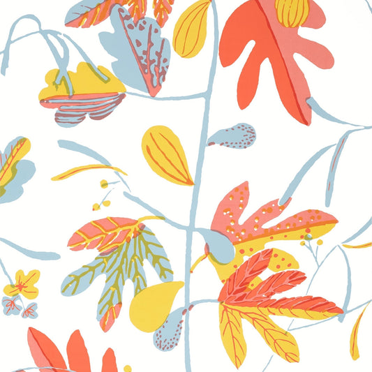 Matisse Leaf Wallpaper - Coral & Yellow - Thibaut - T16206 - Premier Wallcovering