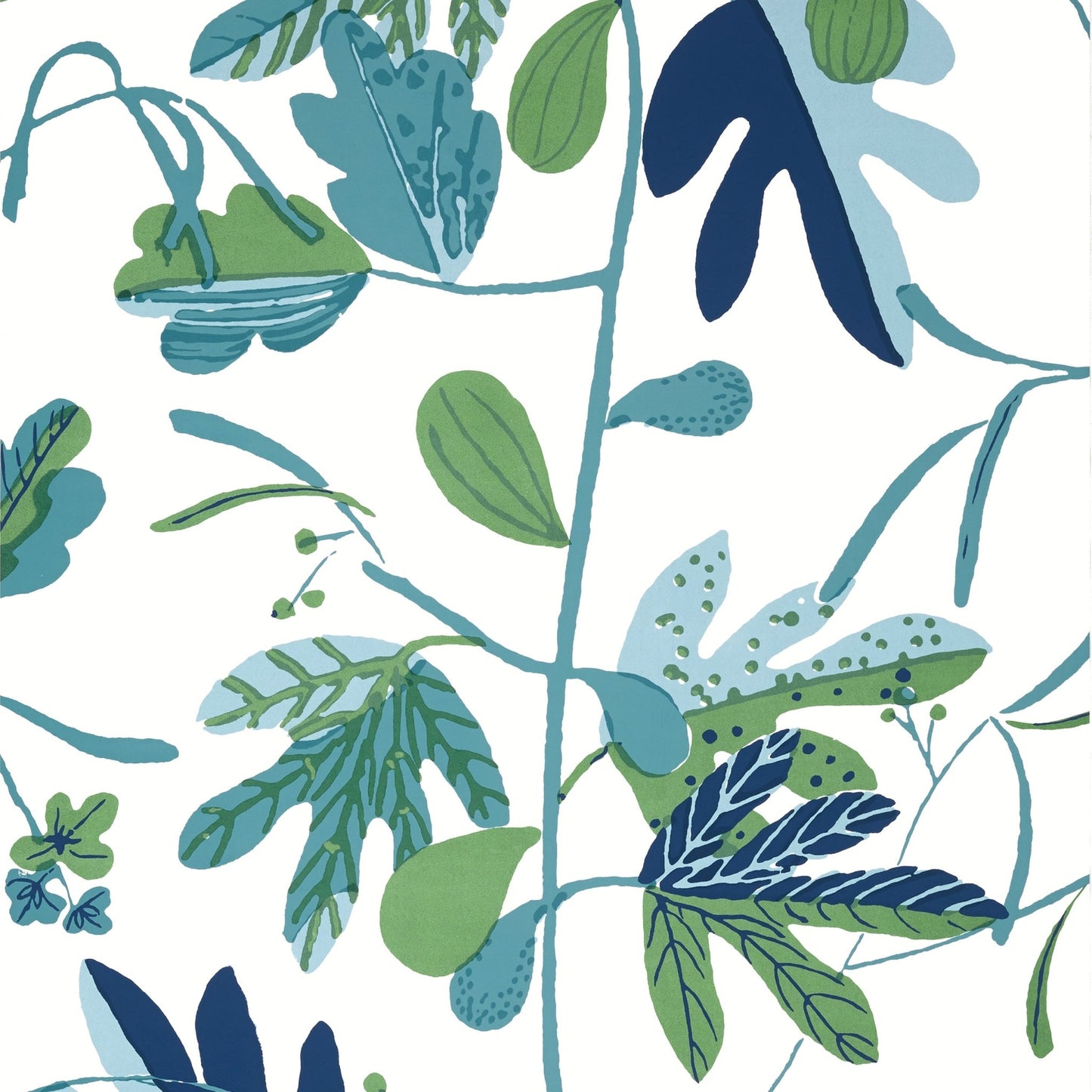 Matisse Leaf Wallpaper - Green & Blue - Thibaut - T16209 - Premier Wallcovering