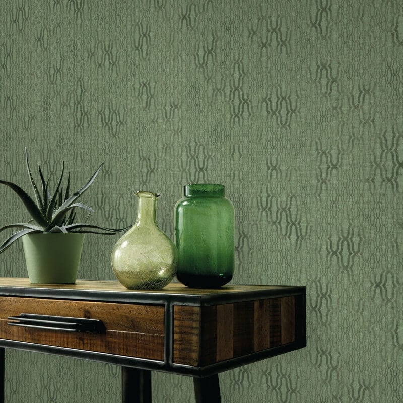 Matrix Geometric Metallic Wallpaper - Green - Erismann - 10259 - 07 - Premier Wallcovering