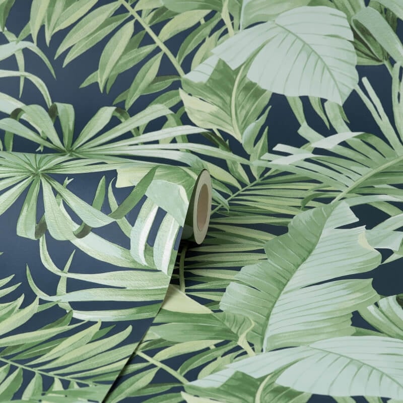 Maui Tropical Wallpaper - Navy Blue - Fine Décor - FD42851 - Premier Wallcovering