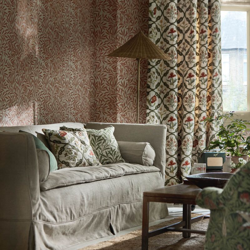 Mays Coverlet Fabric - Indigo/Rose - Morris & Co - 237308 - Premier Wallcovering