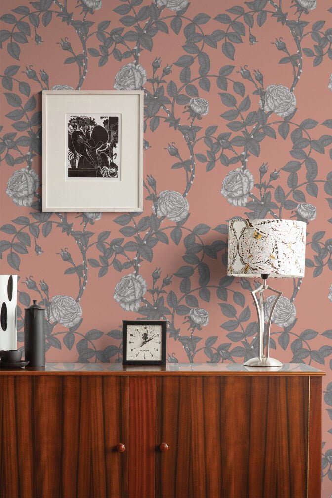 McGegan Rose Wallpaper - Greys on Blush - Timorous Beasties - HS/MCG/SMM/06 - Premier Wallcovering