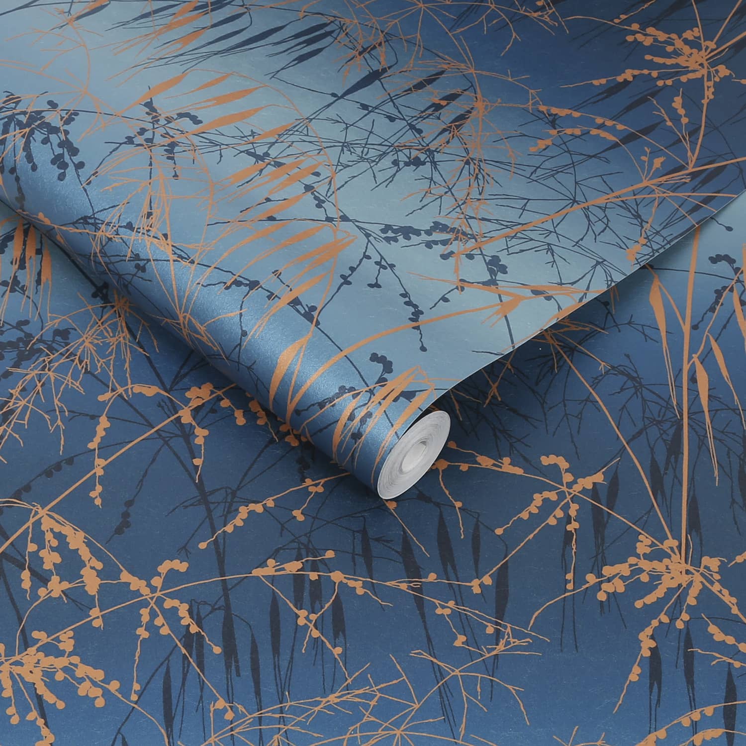 Meadow Grass Wallpaper - French Navy & Copper - Clarissa Hulse - 120380 - Premier Wallcovering