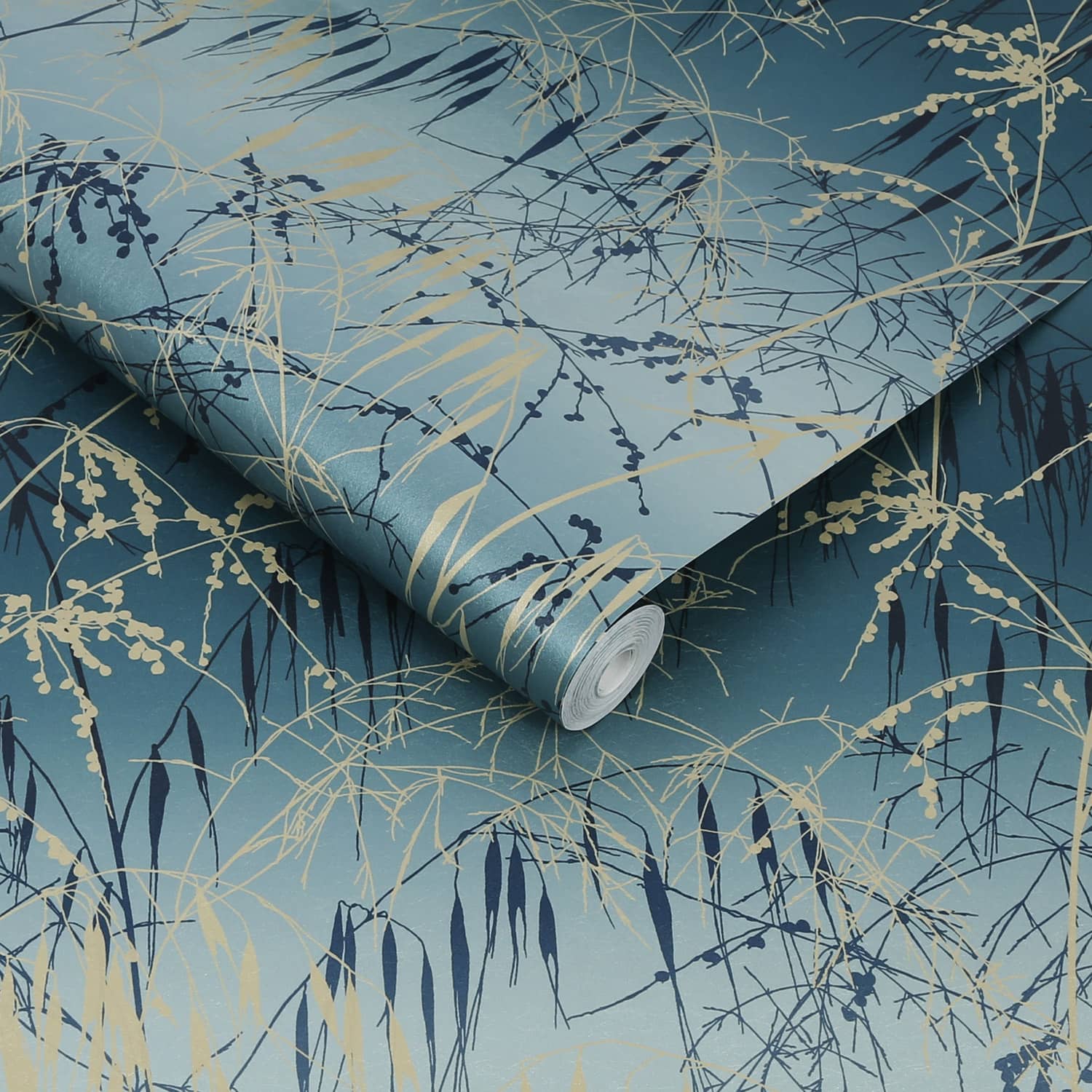 Meadow Grass Wallpaper - Teal & Soft Gold - Clarissa Hulse - 120391 - Premier Wallcovering