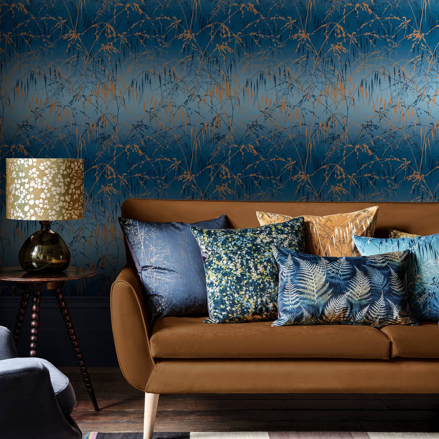 Meadow Grass Wallpaper - French Navy & Copper - Clarissa Hulse - 120380 - Premier Wallcovering