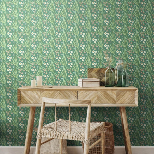 Meadow Stripe Wallpaper - Leaf/Peony - Hoopla Walls - HWA1215W - Premier Wallcovering