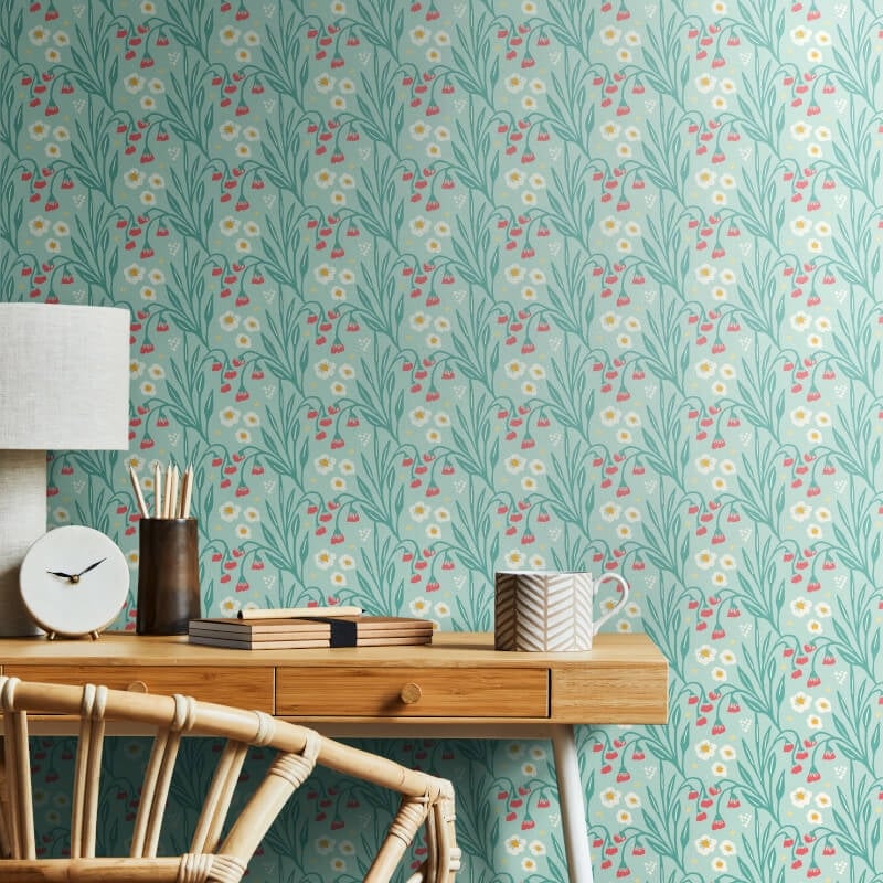 Meadow Stripe Wallpaper - Seafoam/Coral - Hoopla Walls - HWA1213W - Premier Wallcovering