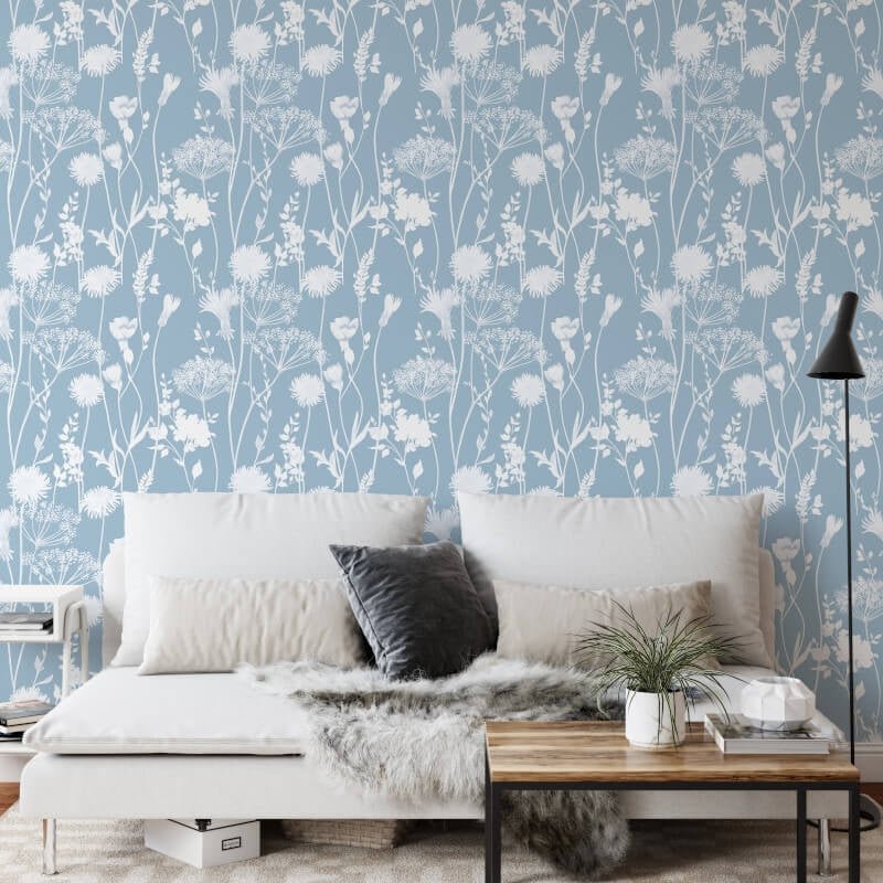 Meadowsweet Floral Wallpaper - Blue - Catherine Lansfield - 165583 - Premier Wallcovering
