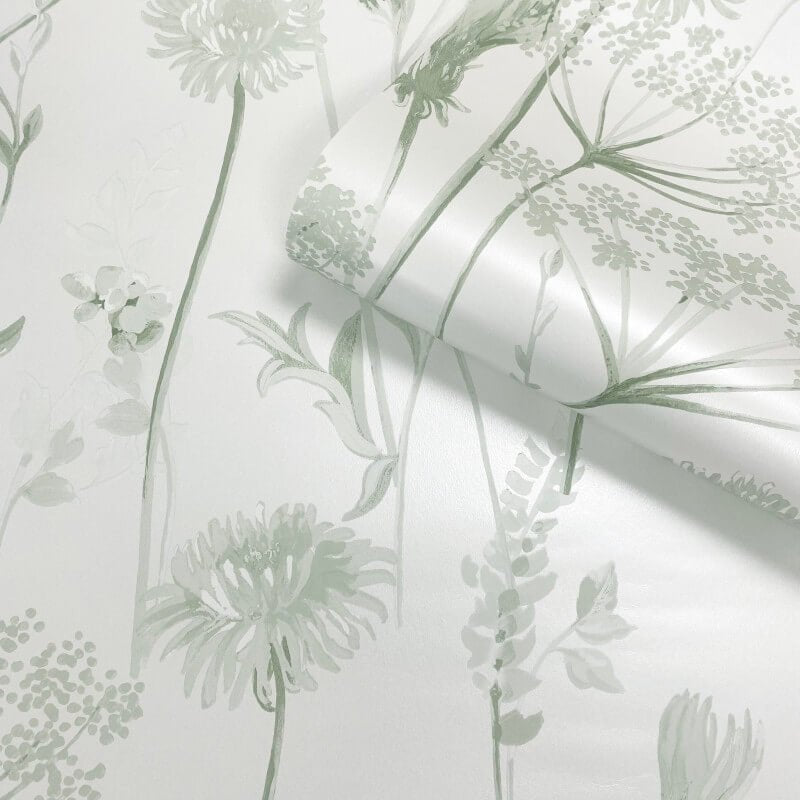 Meadowsweet Floral Wallpaper - Sage - Catherine Lansfield - 165584 - Premier Wallcovering