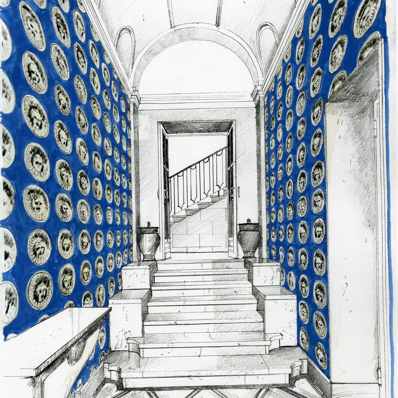 Medallion Wallpaper - Lazuli/Nickle - ZPLW312975 - Zoffany - Premier Wallcovering