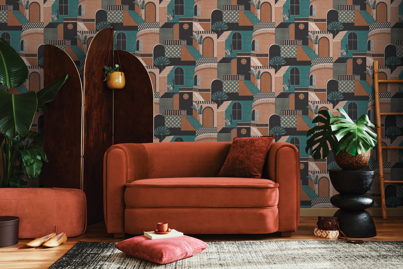 Medina Wallpaper - Orange/Teal - Holden Décor - 13101 - Premier Wallcovering