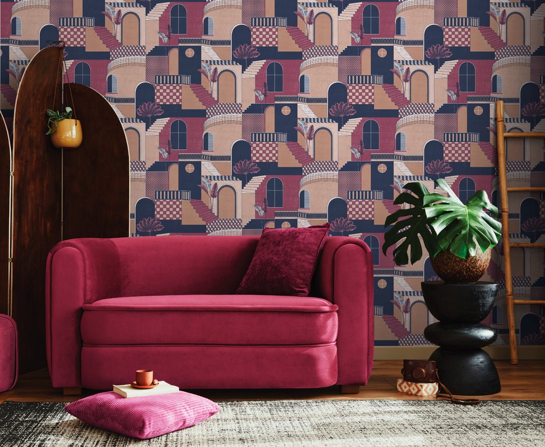 Medina Wallpaper - Red/Navy - Holden Décor - 13103 - Premier Wallcovering