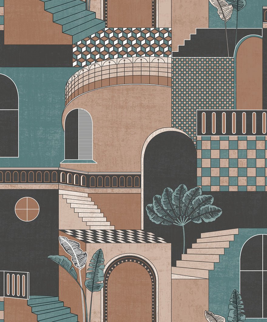 Medina Wallpaper - Orange/Teal - Holden Décor - 13101 - Premier Wallcovering
