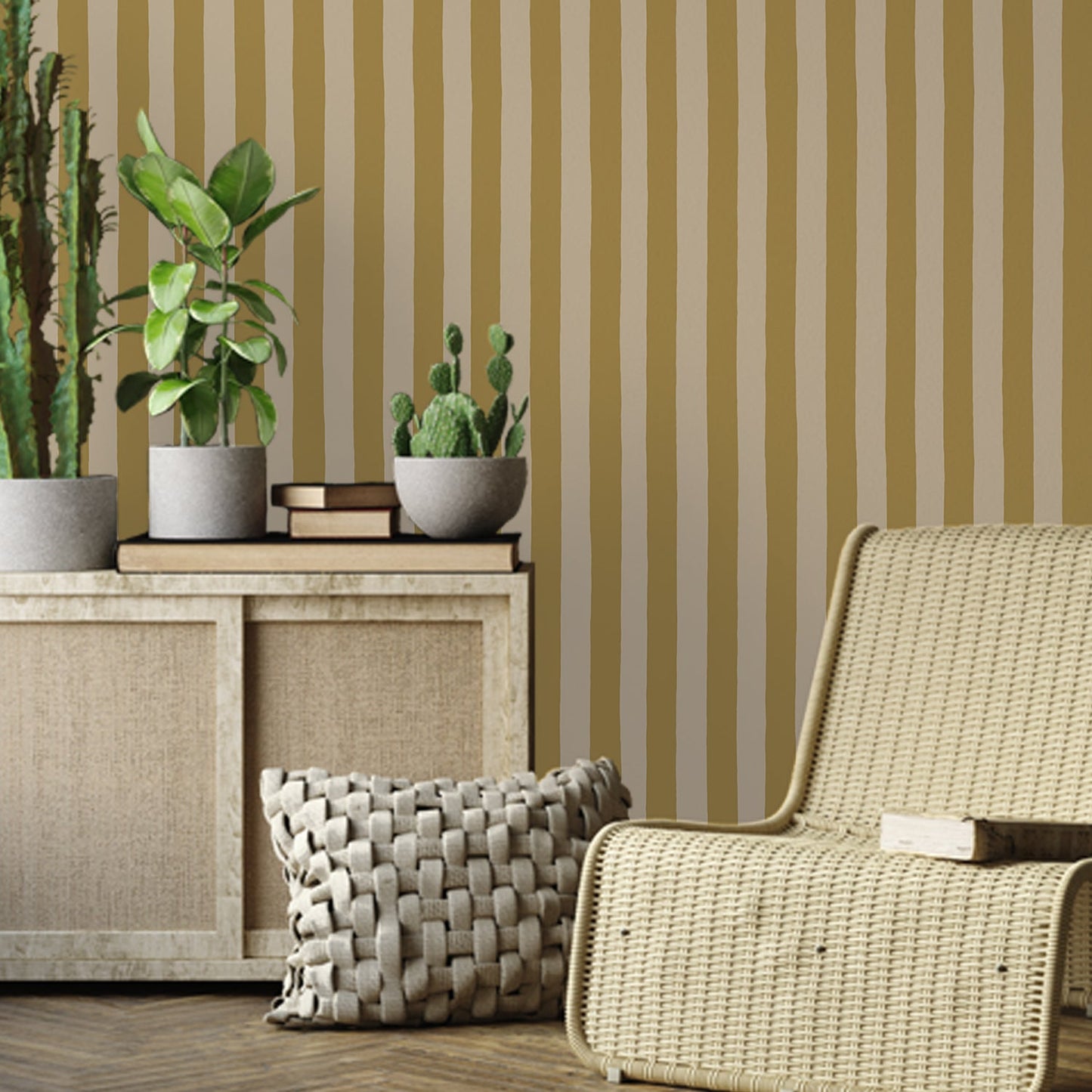 Medium Hand Painted Stripe Wallpaper - Summer Evening and Parsnip - Josephine Munsey - MHP-050-064 - Premier Wallcovering