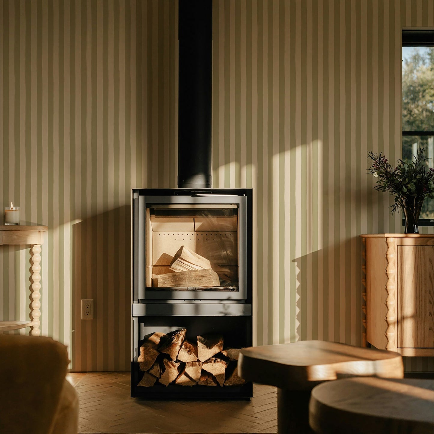 Medium Hand Painted Stripe Wallpaper - Southern Light and Parsnip - Josephine Munsey - MHP-077-064 - Premier Wallcovering