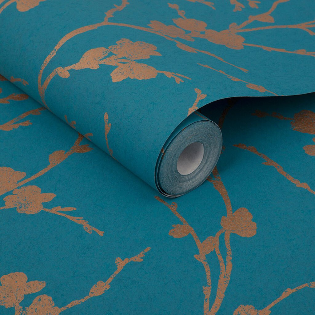 Meiying Wallpaper - Teal - Graham & Brown - 103522 - Premier Wallcovering