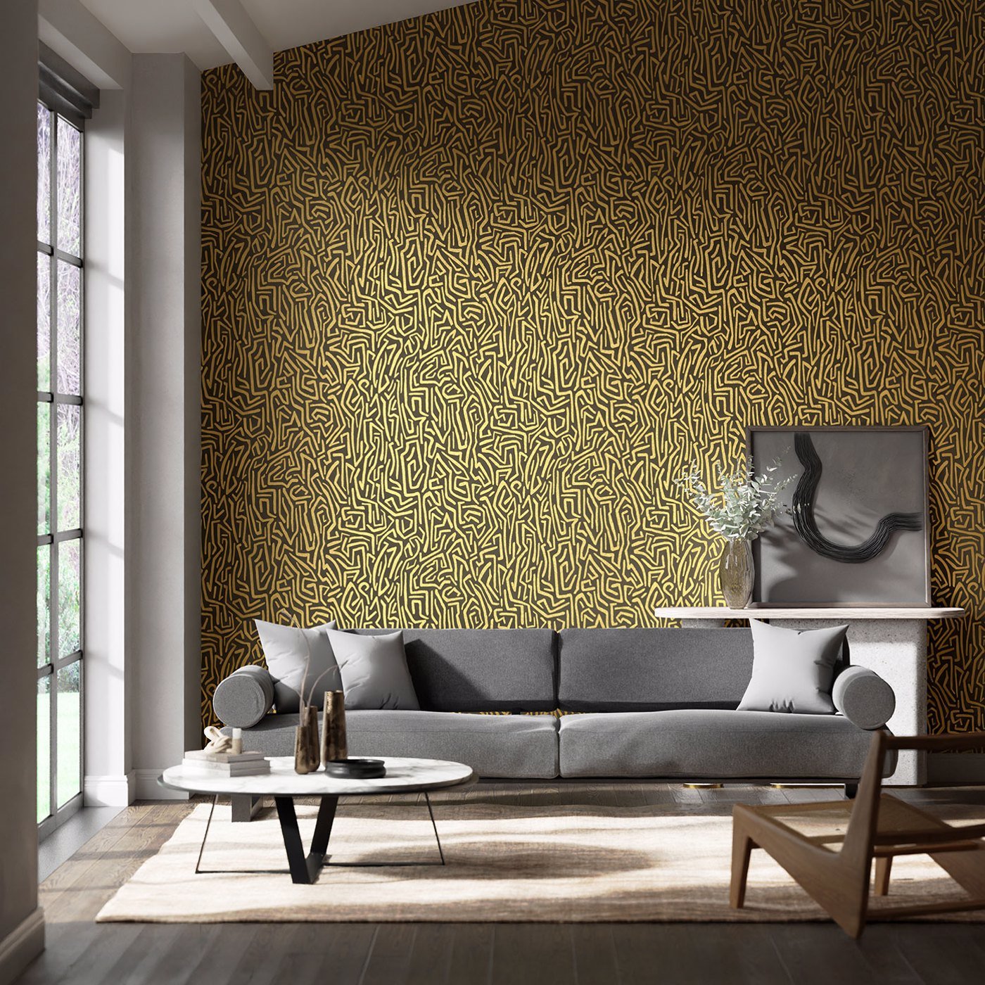 Melodic Wallpaper - Gold/Black Earth - Harlequin - HQN2112829 - Premier Wallcovering