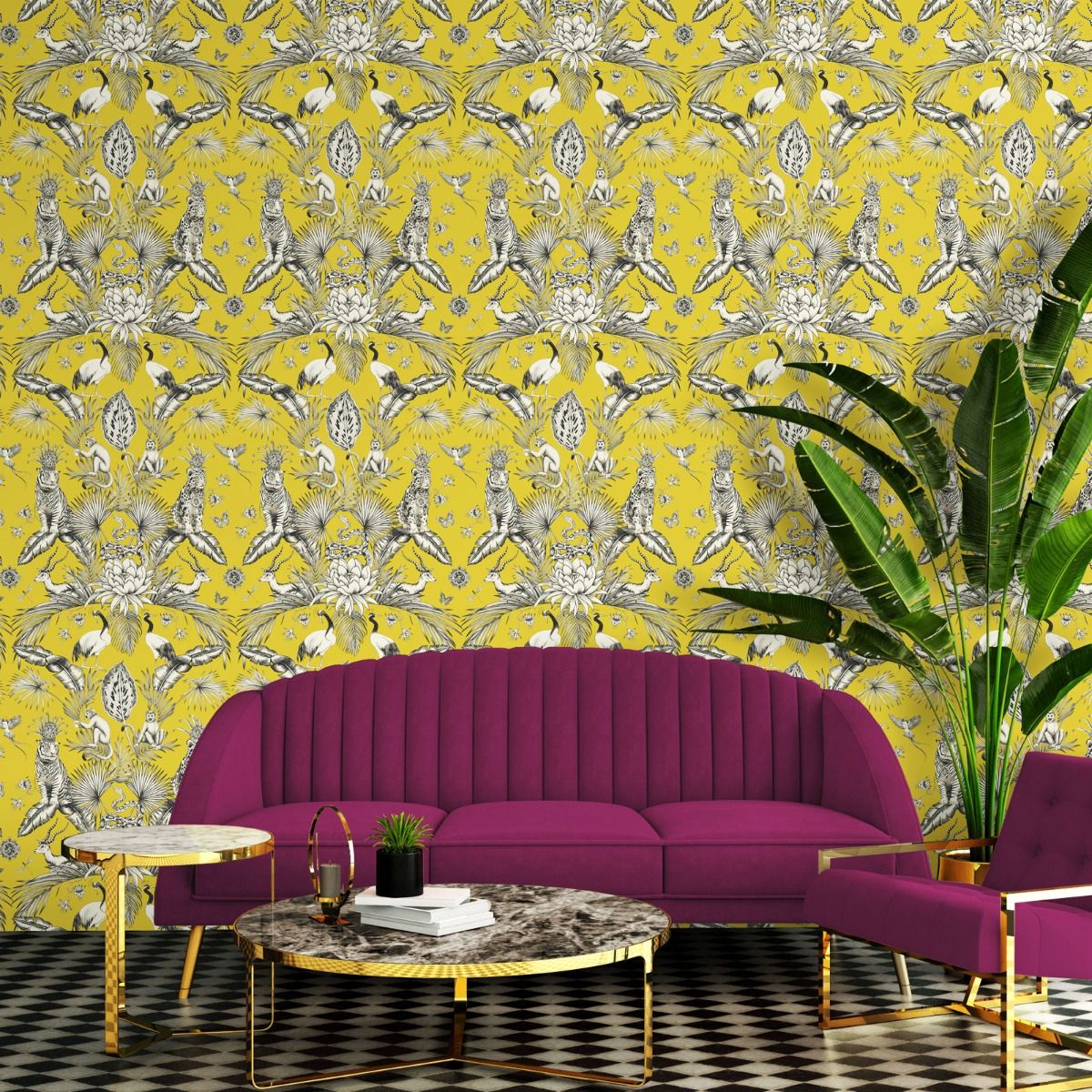 Menagerie Animal Luxe Wallpaper - Yellow - Belgravia - 2001 - Premier Wallcovering