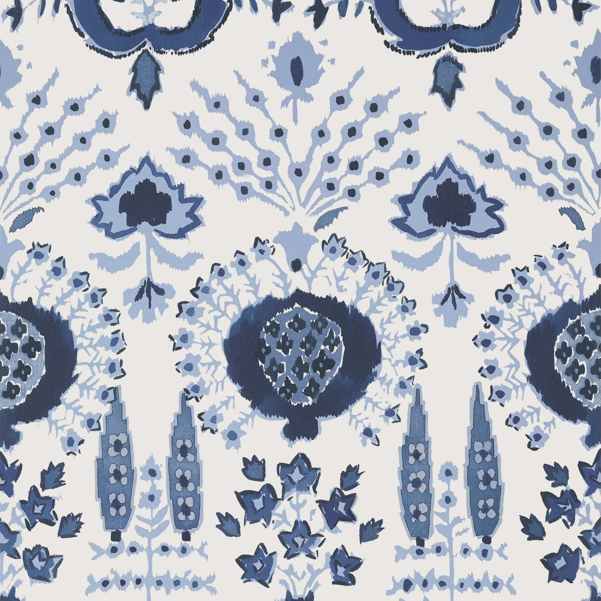 Mendoza Suzani Wallpaper - Blue & White - Thibaut - T16239 - Premier Wallcovering