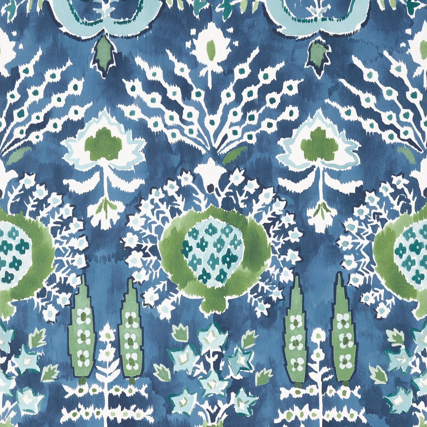 Mendoza Suzani Wallpaper - Blue & Green on Navy - Thibaut - T16241 - Premier Wallcovering