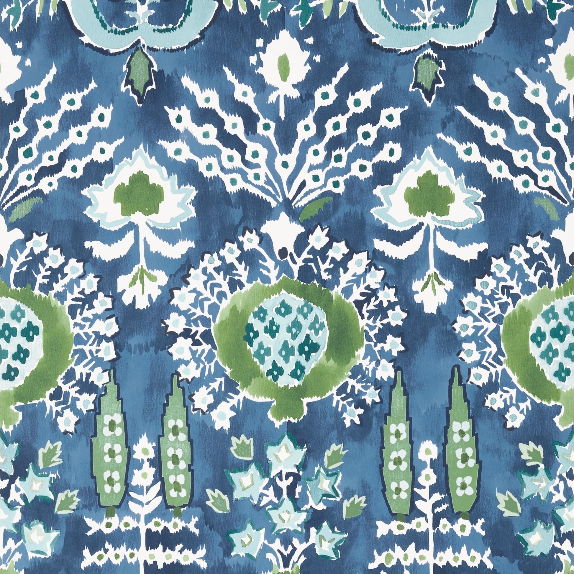 Mendoza Suzani Wallpaper - Blue & Green on Navy - Thibaut - T16241 - Premier Wallcovering