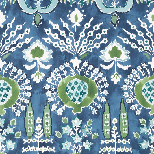 Mendoza Suzani Wallpaper - Blue & Green on Navy - Thibaut - T16241 - Premier Wallcovering