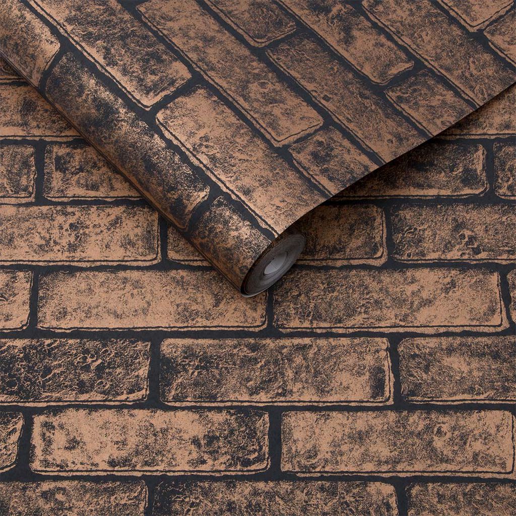 Metallic Brick Wallpaper - Bronze Black - Graham & Brown - 104383 - Premier Wallcovering