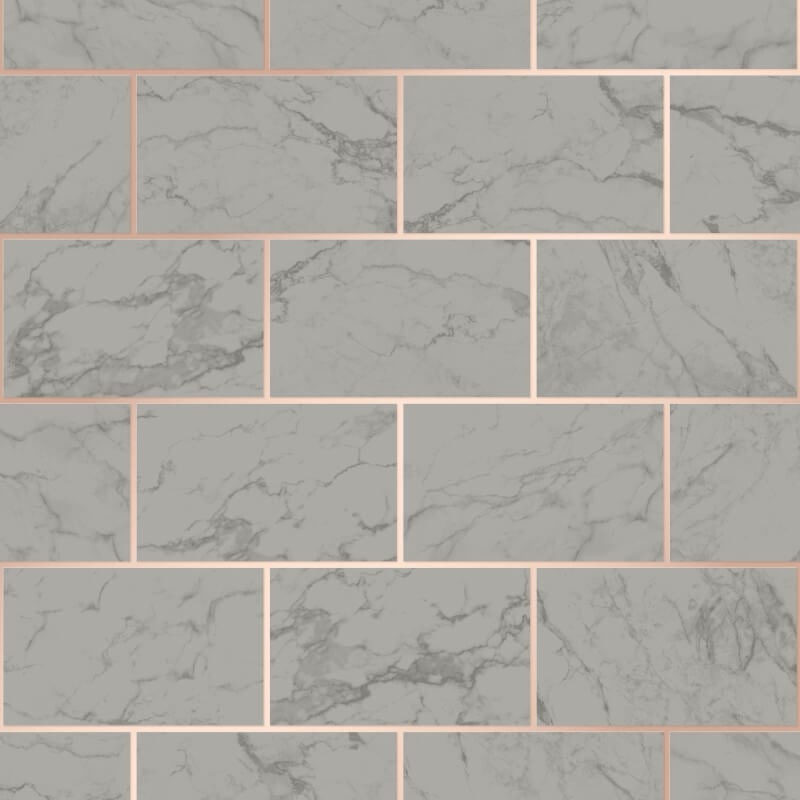 Metro Brick Marble Effect Metallic Wallpaper - Charcoal - Crown - M1511 - Premier Wallcovering