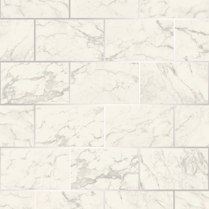 Metro Brick Marble Effect Metallic Wallpaper - Silver - Crown - M1509 - Premier Wallcovering
