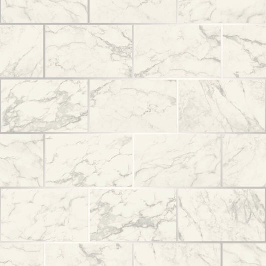 Metro Brick Marble Effect Metallic Wallpaper - Silver - Crown - M1509 - Premier Wallcovering