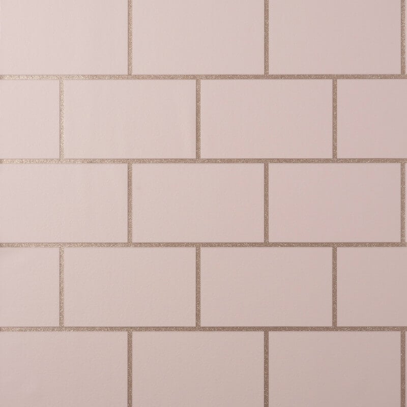 Metro Tile Metallic Wallpaper - Blush/Rose - Crown - M1635 - Premier Wallcovering