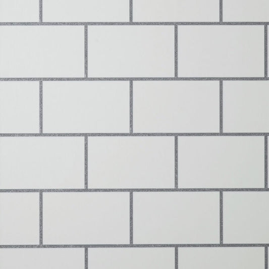 Metro Tile Metallic Wallpaper - White/Silver - Crown - M1634 - Premier Wallcovering