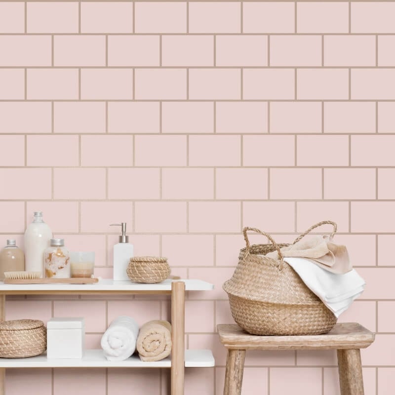 Metro Tile Metallic Wallpaper - Blush/Rose - Crown - M1635 - Premier Wallcovering